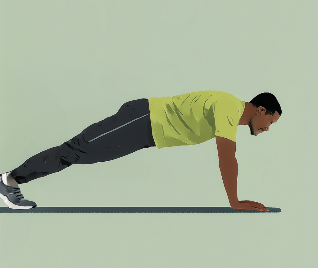 Un sportif blessé effectue un repos actif en faisant la planche